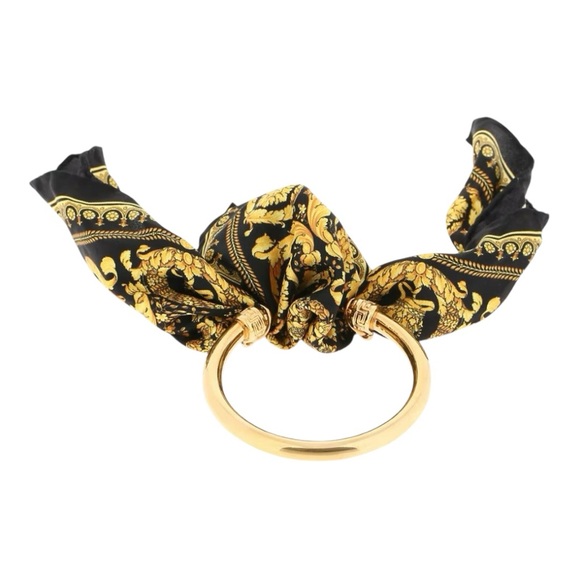 Versace Medusa Rare Gilt Gold Metal and Mini Satin Baroque Scarf Bracelet Cuff - Picture 4 of 10